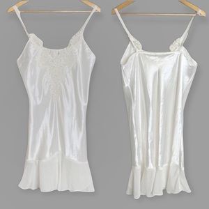 Vintage Alexandra Nicole White Chiffon Satin Bridal Night Gown w/Lace Beading